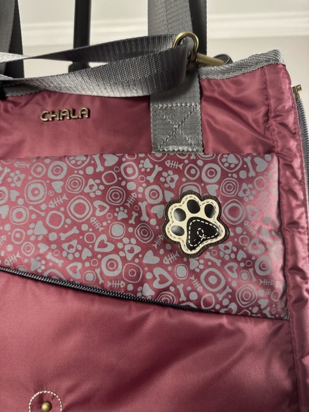 Chala Burgundy and Gray Tote with Paw Charm - Picture 2 of 15